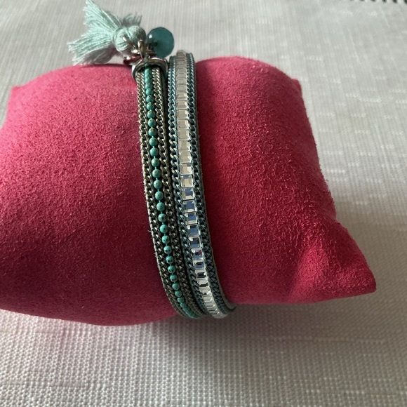 Teal Layered Bracelet with Tassel and Charm - Picture 2 of 5